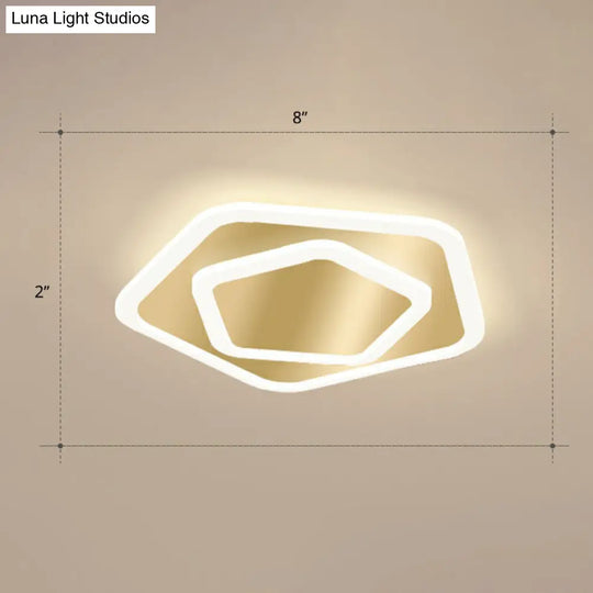 Gold Geometric Corridor Ceiling Light - Acrylic Led Flush Mount Fixture With Minimalistic Design /