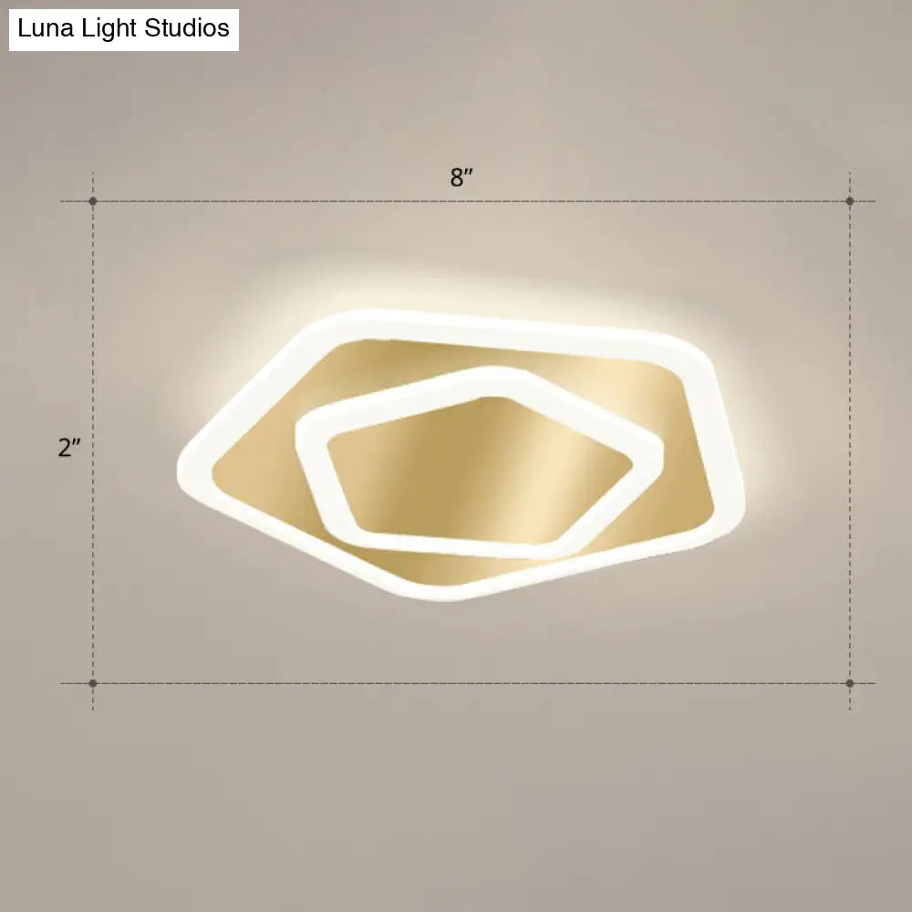 Gold Geometric Corridor Ceiling Light - Acrylic Led Flush Mount Fixture With Minimalistic Design /