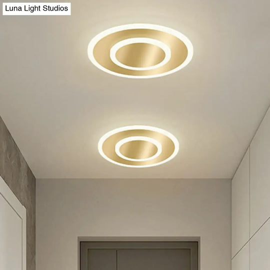 Gold Geometric Corridor Ceiling Light - Acrylic Led Flush Mount Fixture With Minimalistic Design