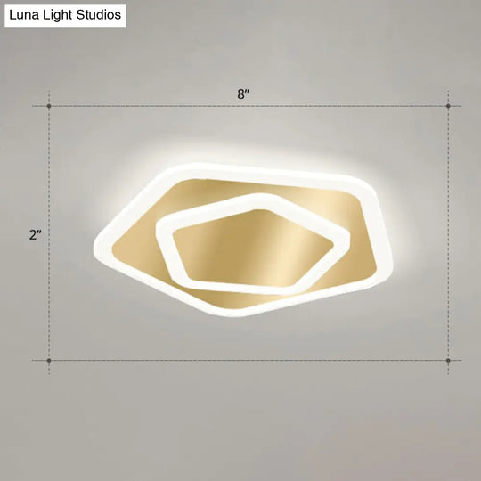 Gold Geometric Corridor Ceiling Light - Acrylic Led Flush Mount Fixture With Minimalistic Design /