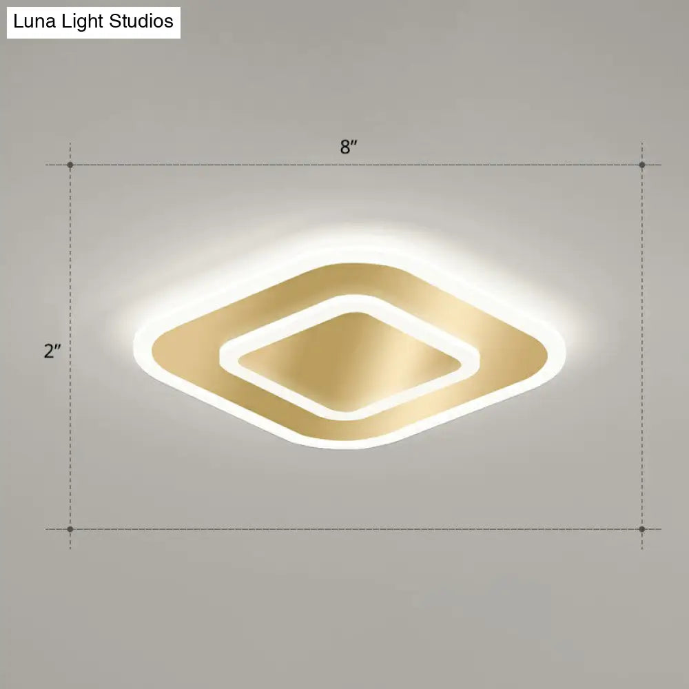 Gold Geometric Corridor Ceiling Light - Acrylic Led Flush Mount Fixture With Minimalistic Design /