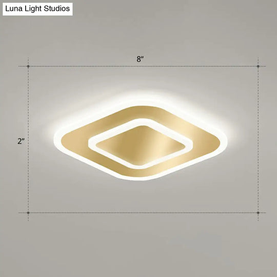 Gold Geometric Corridor Ceiling Light - Acrylic Led Flush Mount Fixture With Minimalistic Design /