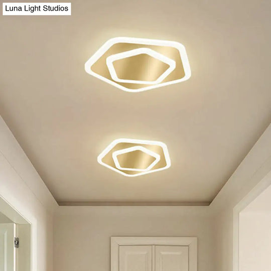 Gold Geometric Corridor Ceiling Light - Acrylic Led Flush Mount Fixture With Minimalistic Design