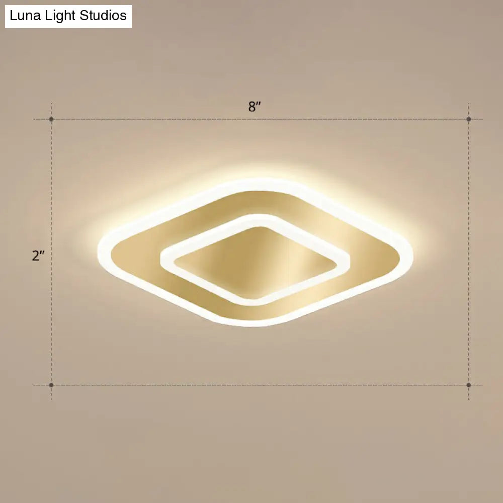 Gold Geometric Corridor Ceiling Light - Acrylic Led Flush Mount Fixture With Minimalistic Design /