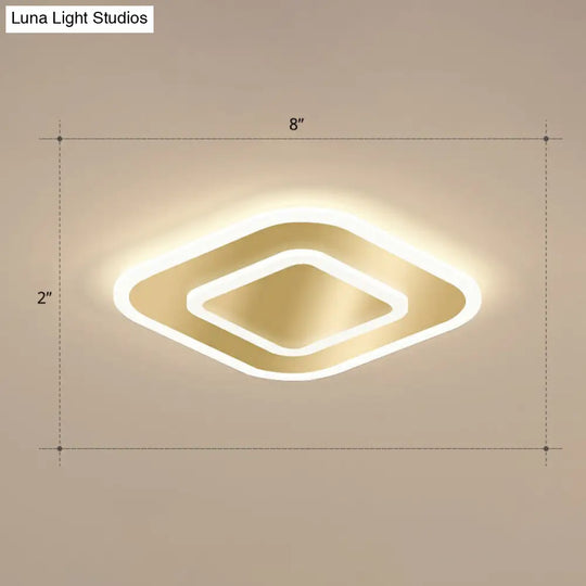 Gold Geometric Corridor Ceiling Light - Acrylic Led Flush Mount Fixture With Minimalistic Design /