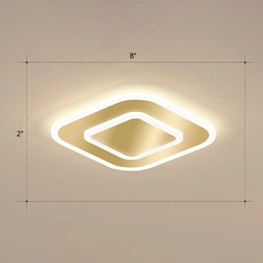 Gold Geometric Corridor Ceiling Light - Acrylic Led Flush Mount Fixture With Minimalistic Design /