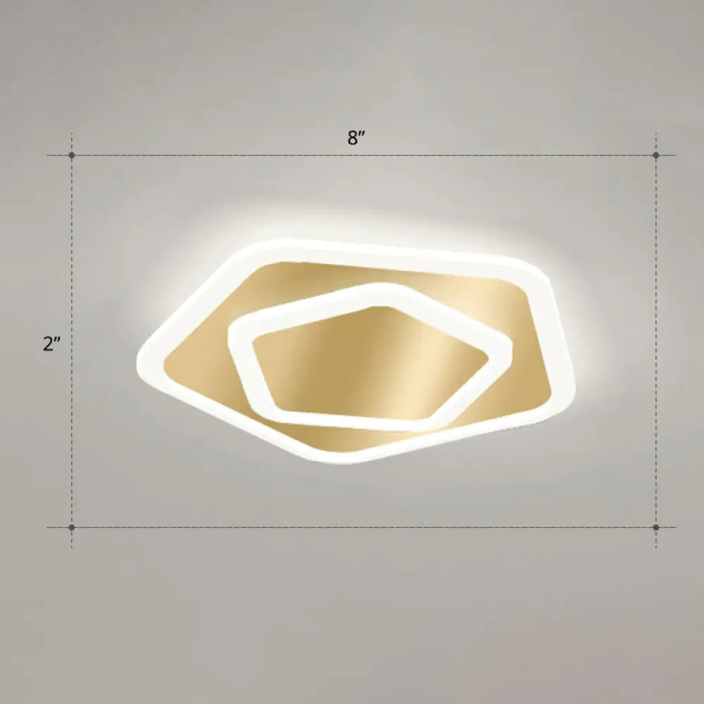 Gold Geometric Corridor Ceiling Light - Acrylic Led Flush Mount Fixture With Minimalistic Design /