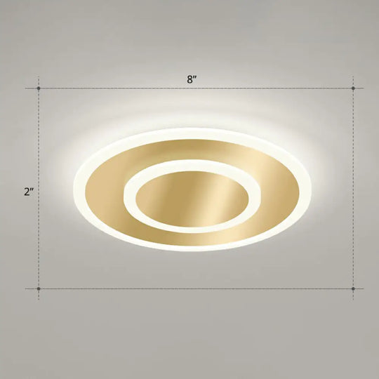 Gold Geometric Corridor Ceiling Light - Acrylic Led Flush Mount Fixture With Minimalistic Design /