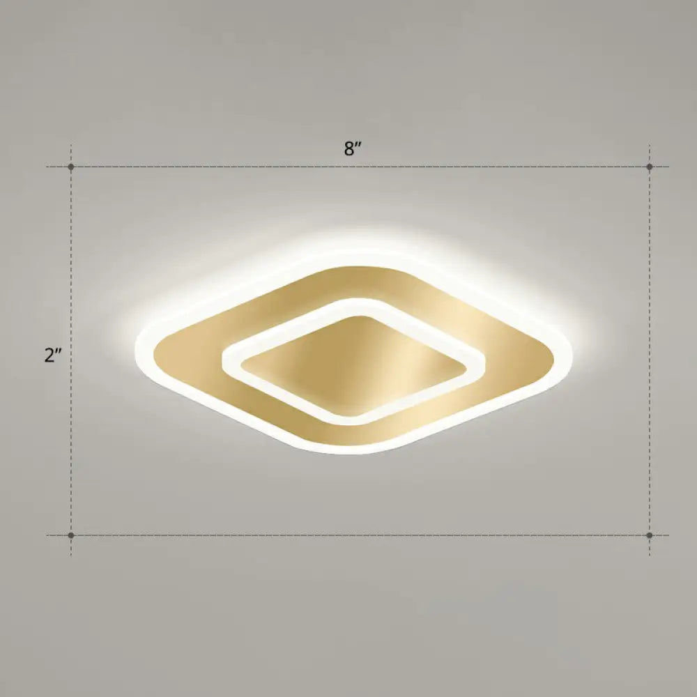 Gold Geometric Corridor Ceiling Light - Acrylic Led Flush Mount Fixture With Minimalistic Design /