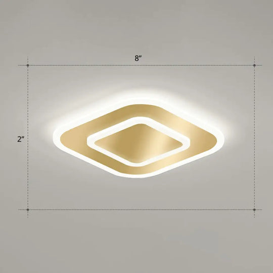 Gold Geometric Corridor Ceiling Light - Acrylic Led Flush Mount Fixture With Minimalistic Design /