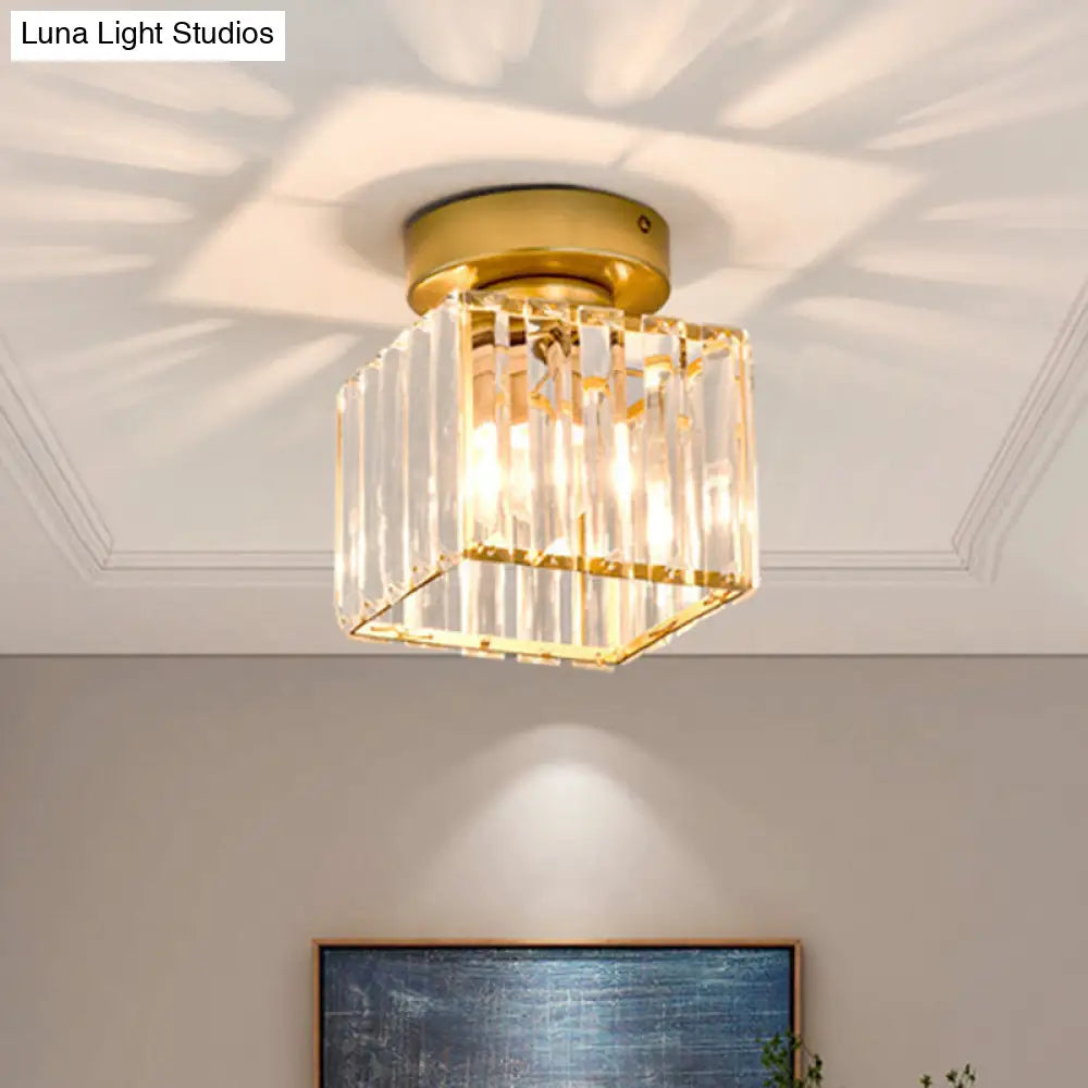 Gold Geometric Crystal Flush Mount Light For Hallways With 1 Bulb