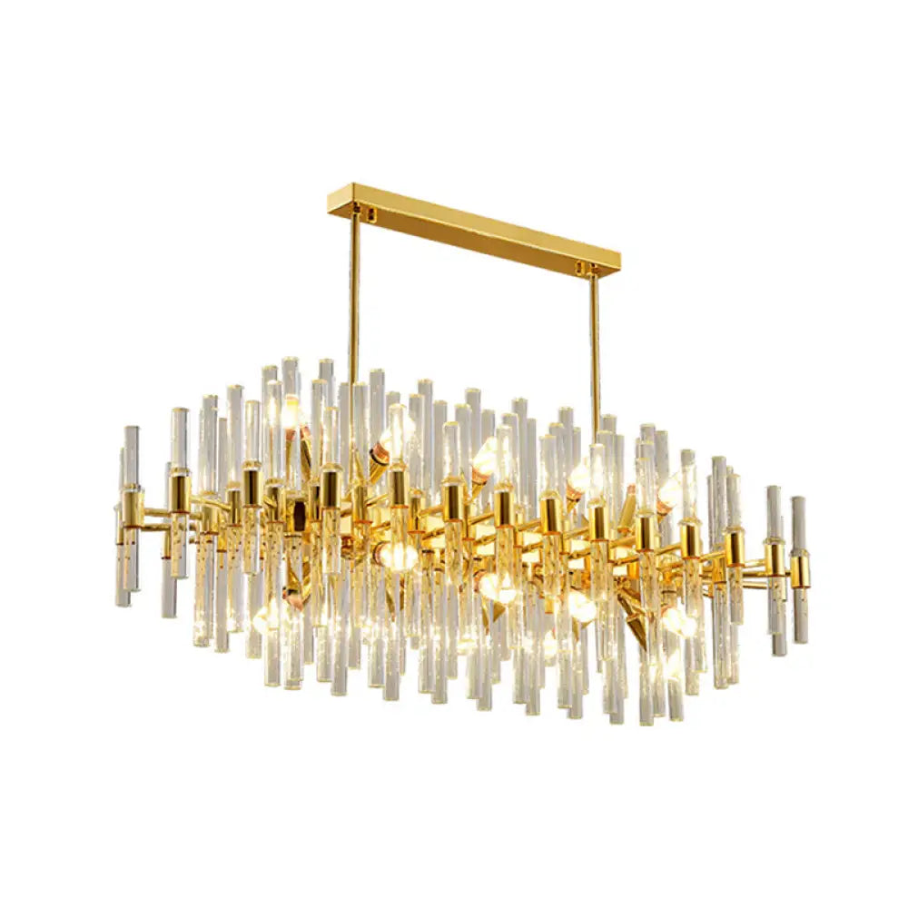 Gold Geometric Crystal Rod Chandelier Pendant Light - Postmodern Fixture / 31.5 Oval