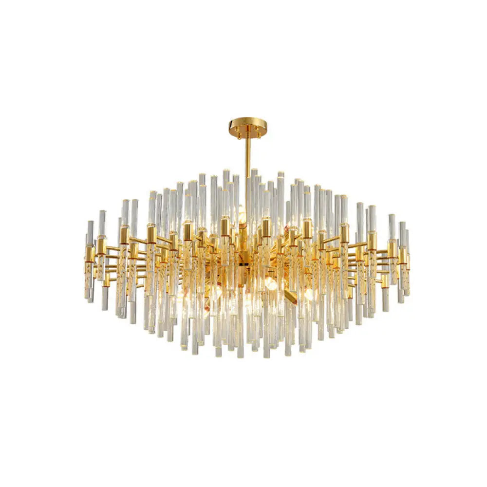 Gold Geometric Crystal Rod Chandelier Pendant Light - Postmodern Fixture / 31.5 Round