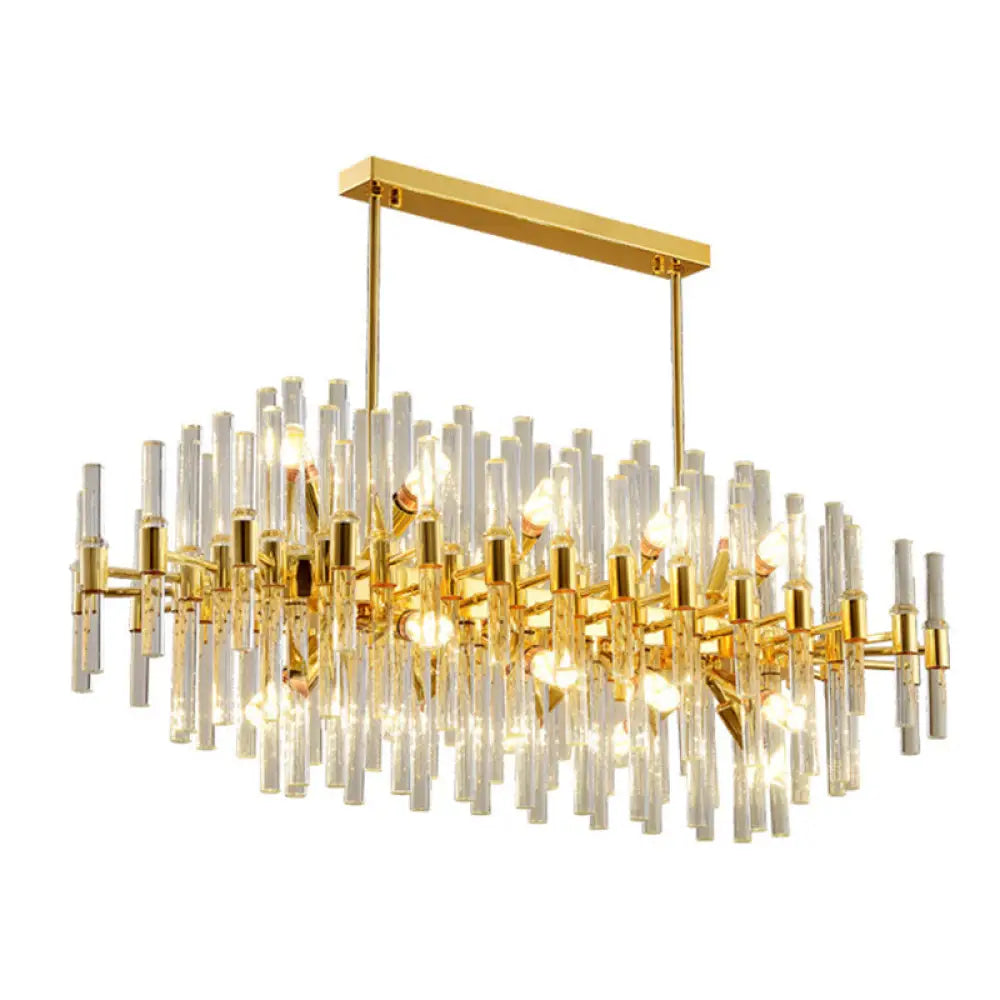 Gold Geometric Crystal Rod Chandelier Pendant Light - Postmodern Fixture / 39.5 Oval