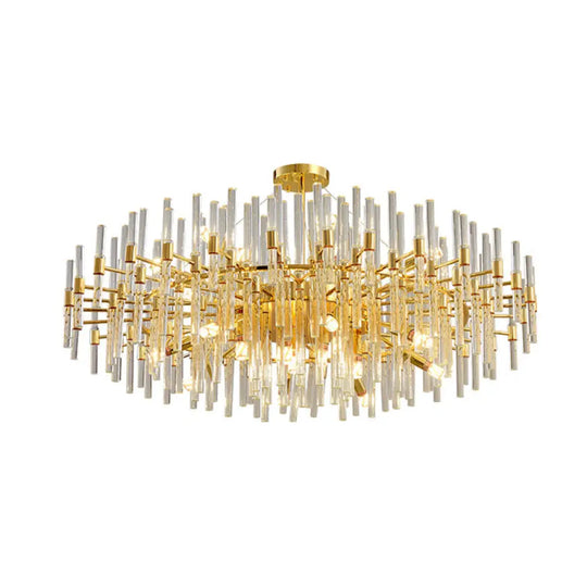 Gold Geometric Crystal Rod Chandelier Pendant Light - Postmodern Fixture / 39.5 Round