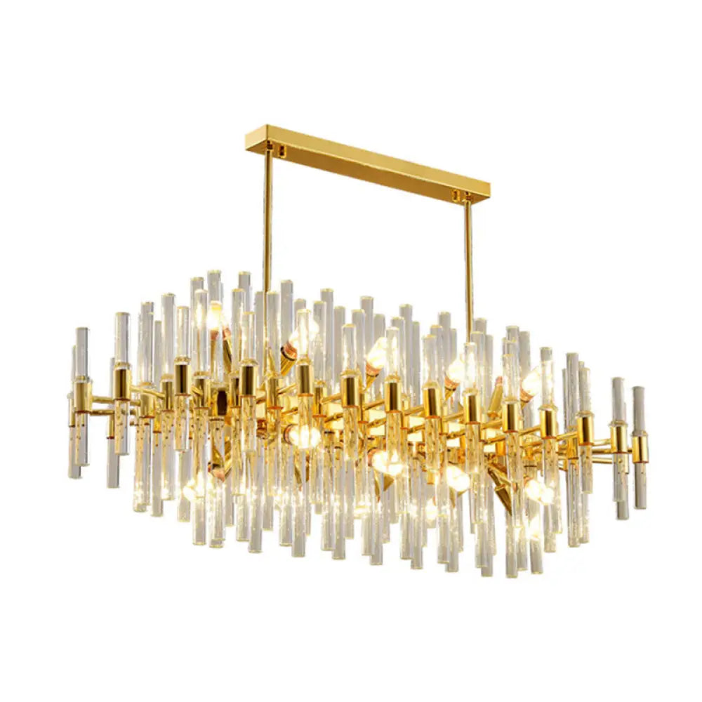 Gold Geometric Crystal Rod Chandelier Pendant Light - Postmodern Fixture / 47 Oval