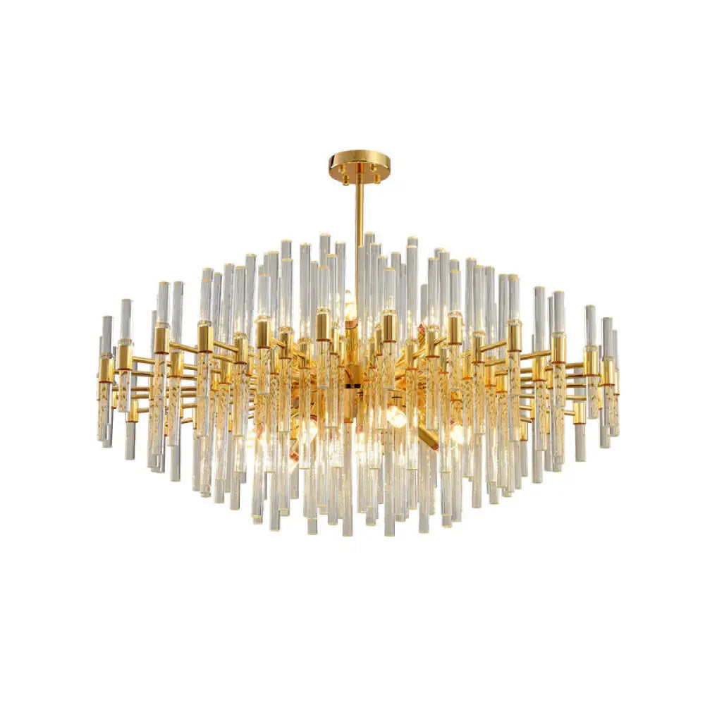 Gold Geometric Crystal Rod Chandelier Pendant Light - Postmodern Fixture / 47 Round