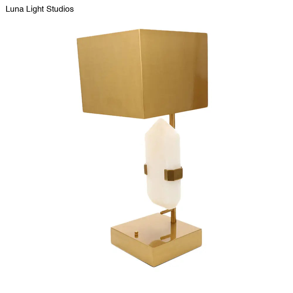 Gold Geometric Jade Bedroom Desk Lamp - Modern Stainless Steel Table Light