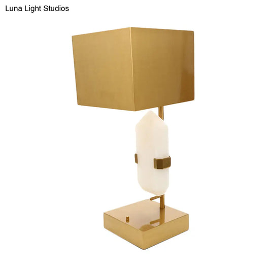 Gold Geometric Jade Bedroom Desk Lamp - Modern Stainless Steel Table Light