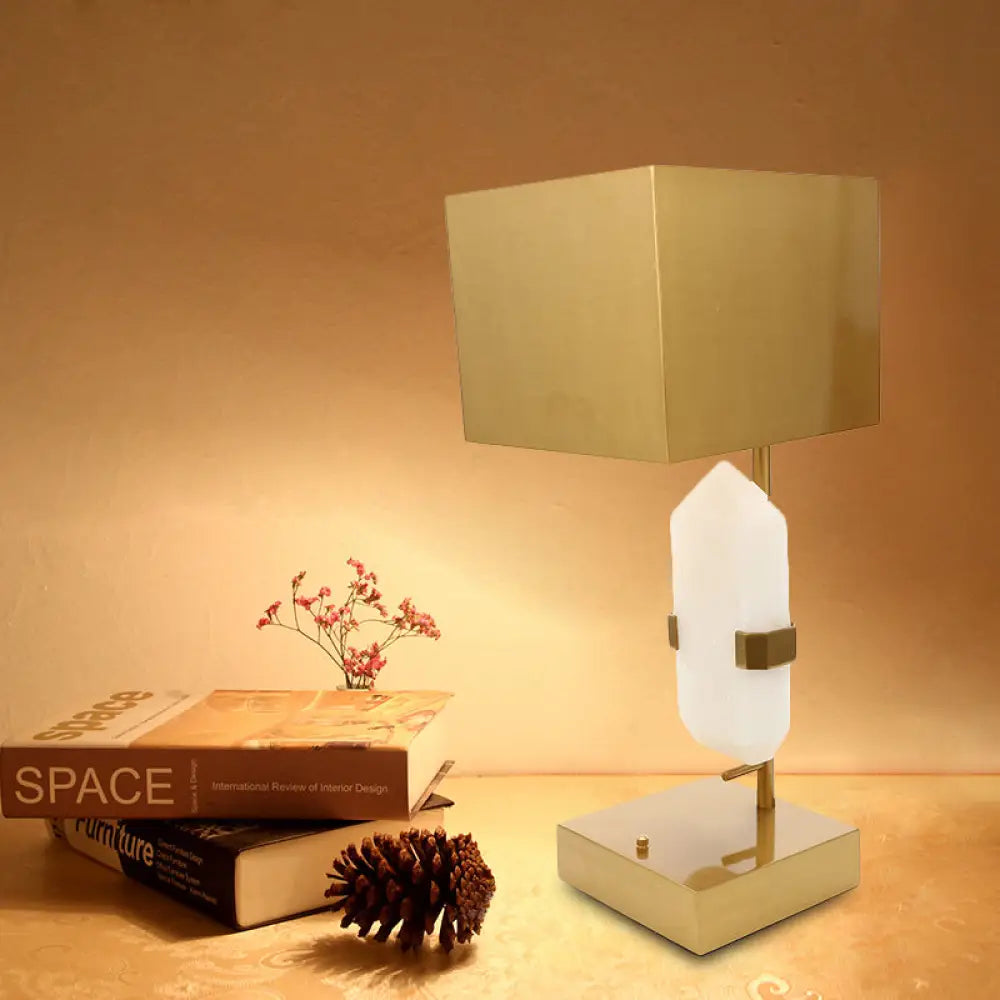 Gold Geometric Jade Bedroom Desk Lamp - Modern Stainless Steel Table Light