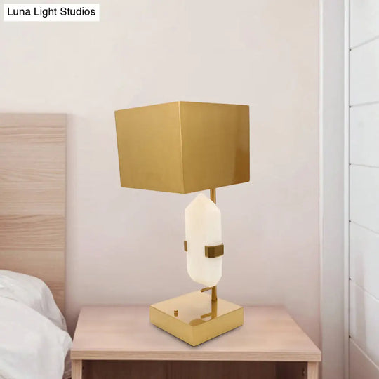 Gold Geometric Jade Bedroom Desk Lamp - Modern Stainless Steel Table Light