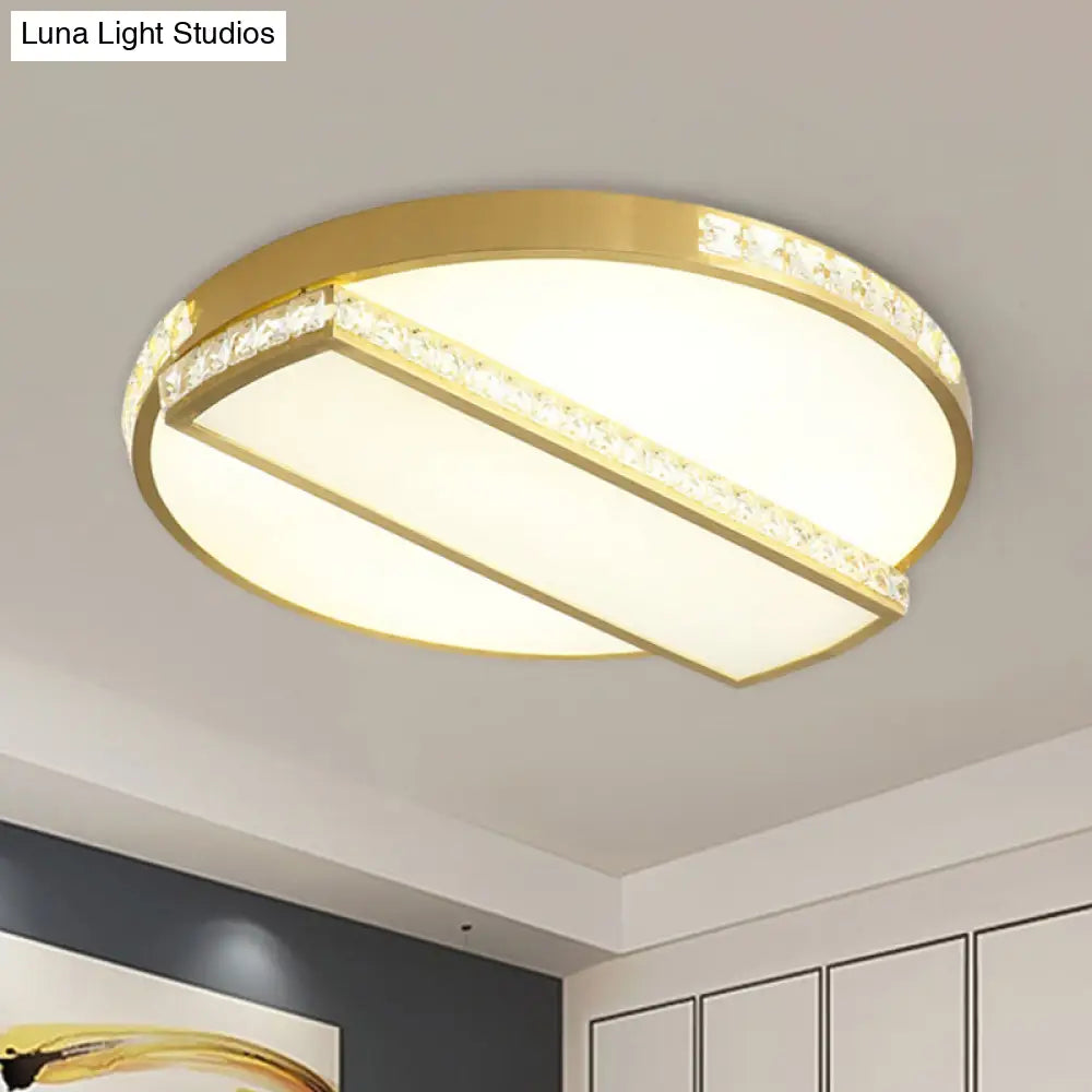 Gold Geometric Led Ceiling Light With Ultrathin Flushmount Design And Crystal Embellishments