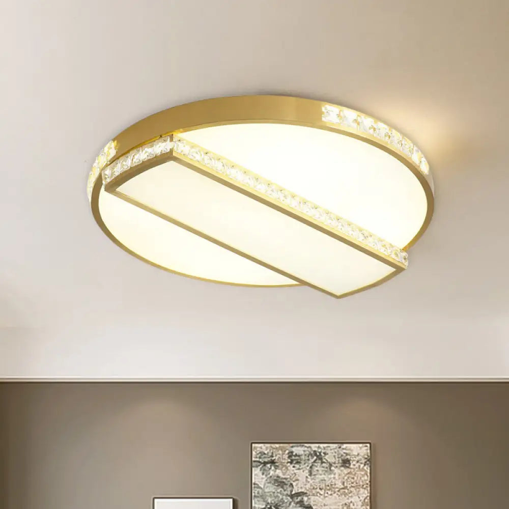 Gold Geometric Led Ceiling Light With Ultrathin Flushmount Design And Crystal Embellishments