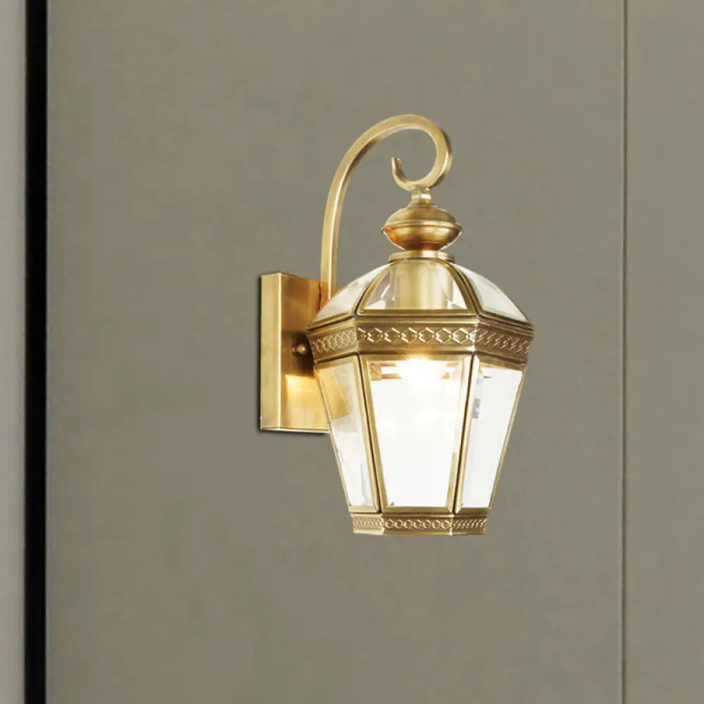 Gold Geometric Metal Wall Sconce - Traditional Foyer Light With 1 Bulb