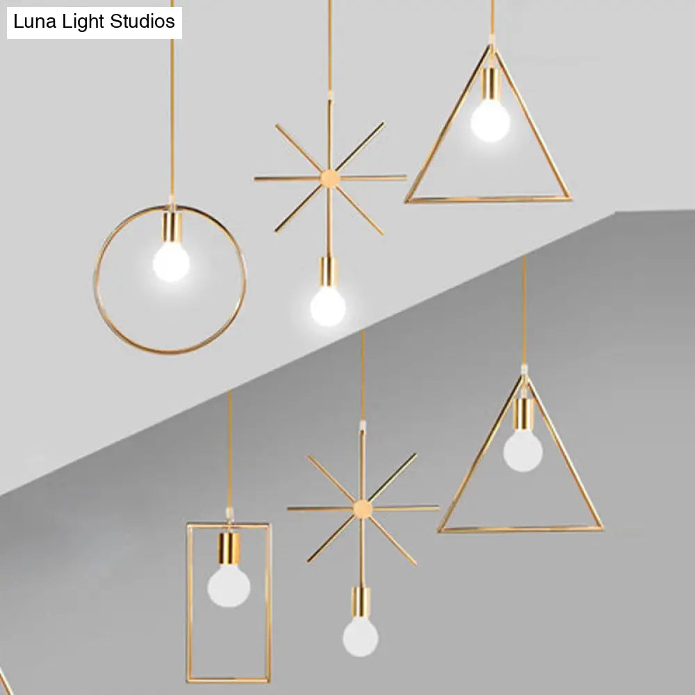 Gold Geometric Pendant Light - Nordic Metal Dining Room Suspension