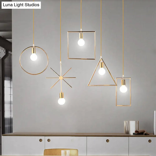 Gold Geometric Pendant Light - Nordic Metal Dining Room Suspension