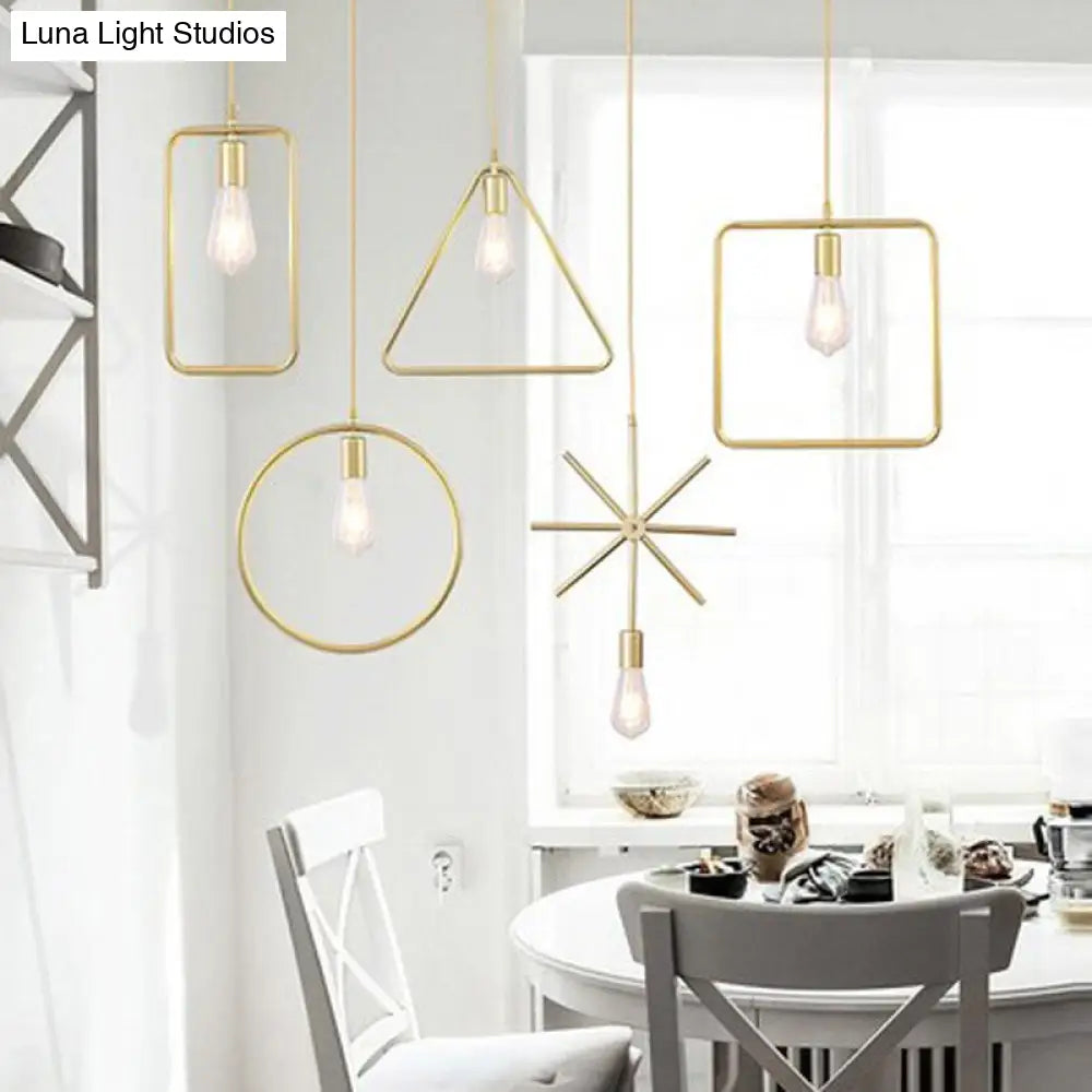 Geometric Gold Suspension Pendant Light - Nordic Metal 1 Head For Dining Room / Rectangle