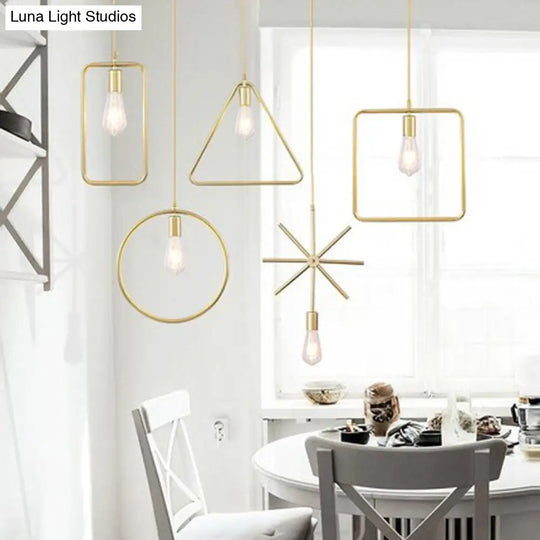 Geometric Gold Suspension Pendant Light - Nordic Metal 1 Head For Dining Room / Rectangle