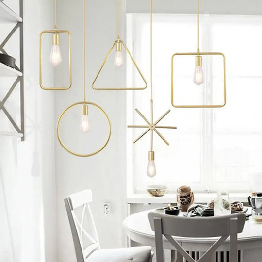 Gold Geometric Pendant Light - Nordic Metal Dining Room Suspension / Rectangle