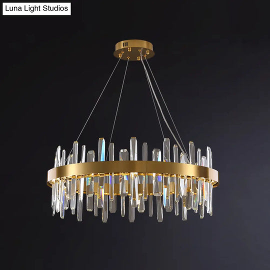 Gold Geometric Ring Led Ceiling Light With Faceted Crystal Chandelier