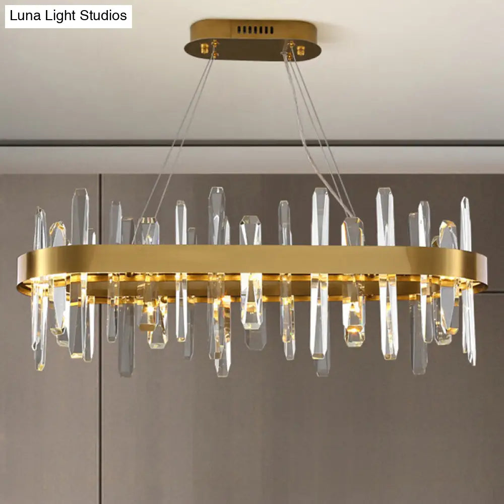 Modern Gold Geometric Led Crystal Chandelier / Small Oval