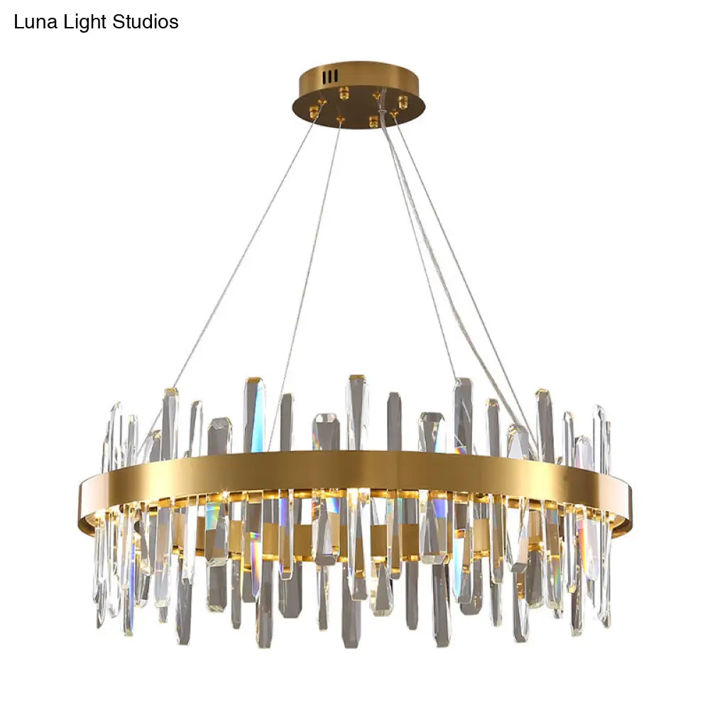 Gold Geometric Ring Led Ceiling Light With Faceted Crystal Chandelier