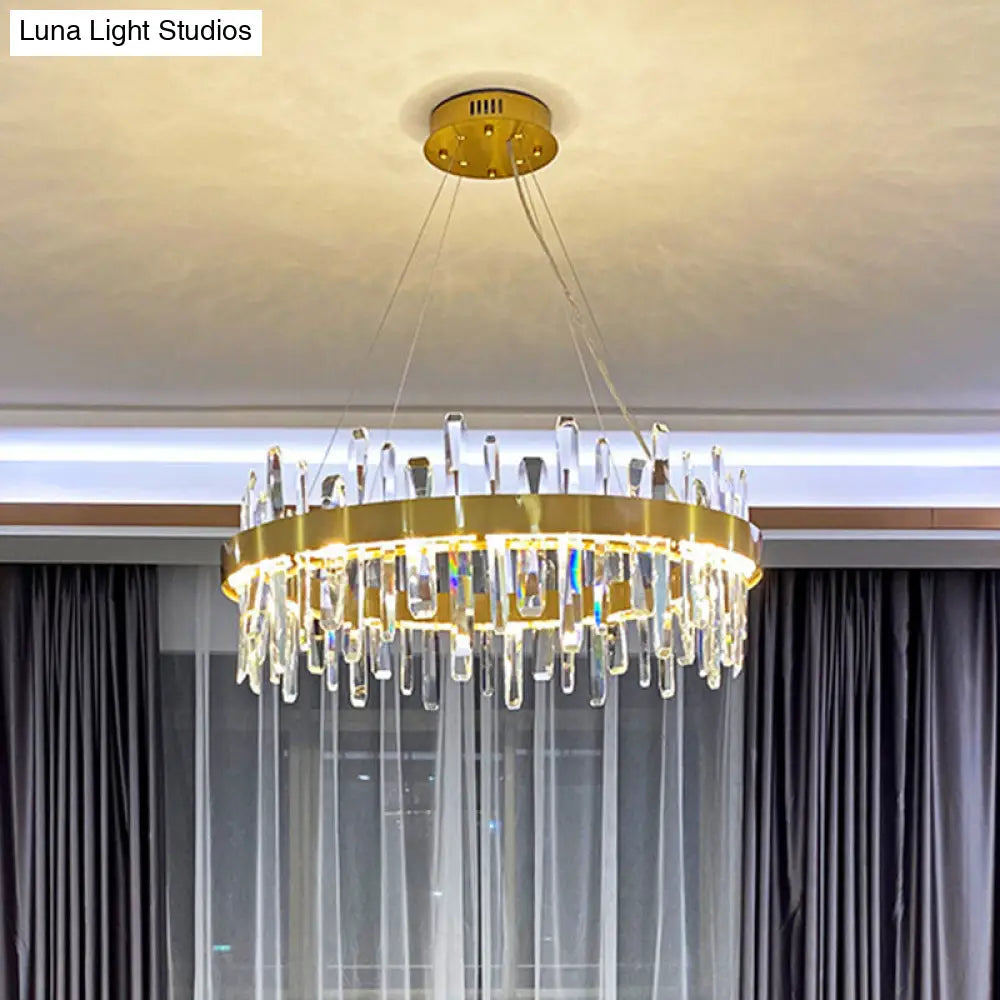 Gold Geometric Ring Led Ceiling Light With Faceted Crystal Chandelier