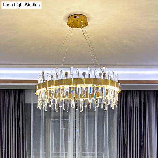 Gold Geometric Ring Led Ceiling Light With Faceted Crystal Chandelier