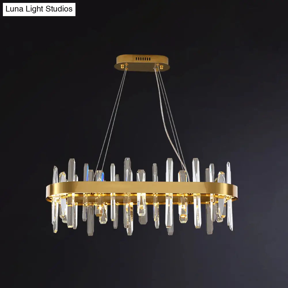 Gold Geometric Ring Led Ceiling Light With Faceted Crystal Chandelier