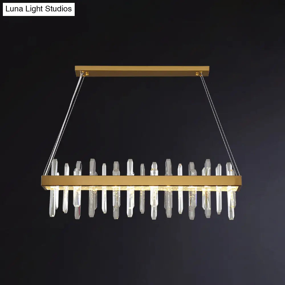 Modern Gold Geometric Led Crystal Chandelier / Small Rectangle