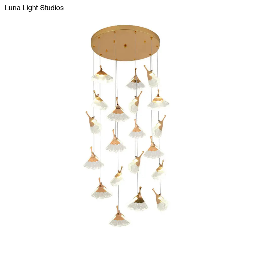 Gold Ginkgo Leaf Acrylic Pendant Light With 24 Suspended Heads For Stair Clusters