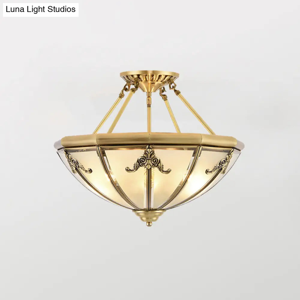 Gold Glass Flush Mount Lighting: Classic Bowl Shape For Bedroom Chandelier 3 / A
