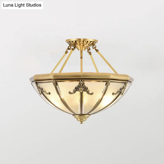 Gold Glass Flush Mount Lighting: Classic Bowl Shape For Bedroom Chandelier 3 / A