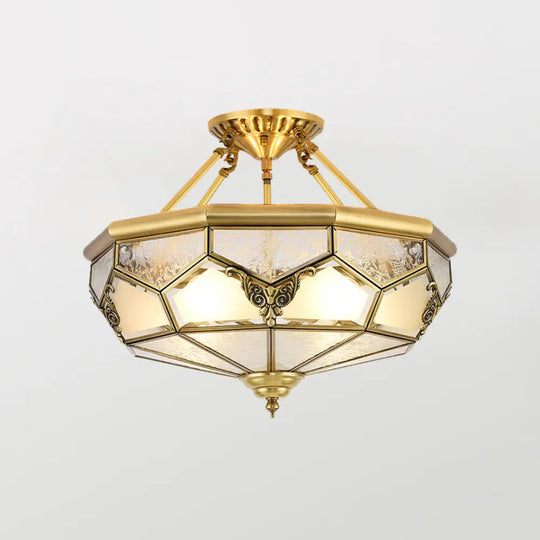 Gold Glass Flush Mount Lighting: Classic Bowl Shape For Bedroom Chandelier 3 / B