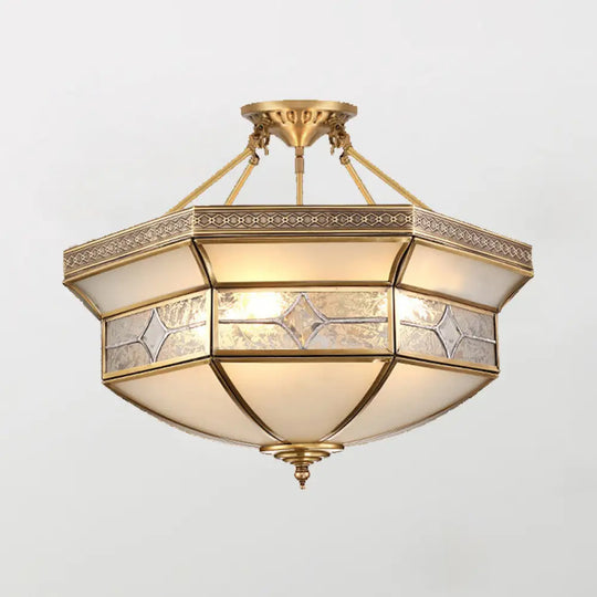 Gold Glass Flush Mount Lighting: Classic Bowl Shape For Bedroom Chandelier 3 / D