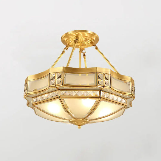 Gold Glass Flush Mount Lighting: Classic Bowl Shape For Bedroom Chandelier 3 / E