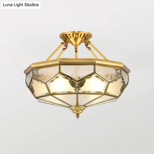 Gold Glass Flush Mount Lighting: Classic Bowl Shape For Bedroom Chandelier 3 / B