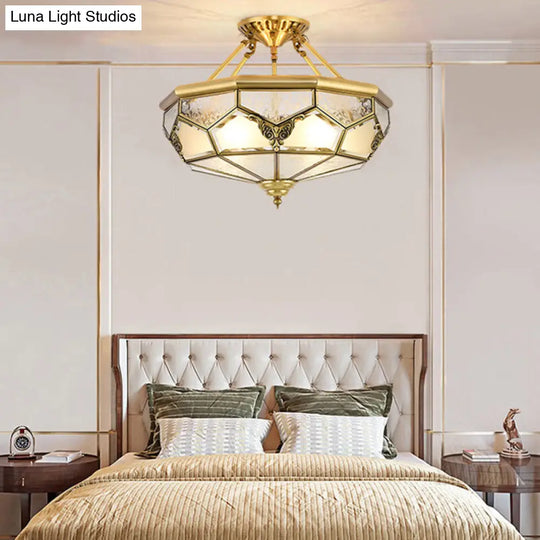 Gold Glass Flush Mount Lighting: Classic Bowl Shape For Bedroom Chandelier