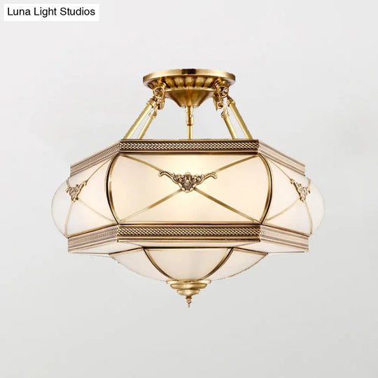 Gold Glass Flush Mount Lighting: Classic Bowl Shape For Bedroom Chandelier 3 / C