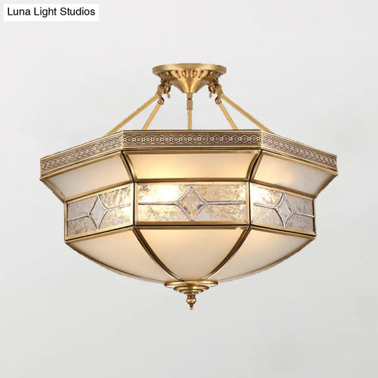 Gold Glass Flush Mount Lighting: Classic Bowl Shape For Bedroom Chandelier 3 / D